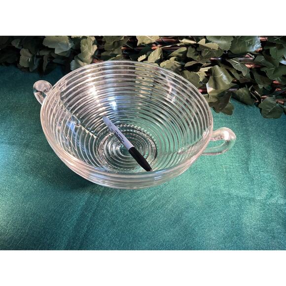 Vintage Clear Depression Glass “Manhattan” Large Footed Fruit Bowl 12” - Picture 10 of 12